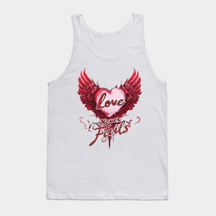 Red Love Never Fails T-Shirt - Vintage Winged Heart Painting Tank Top